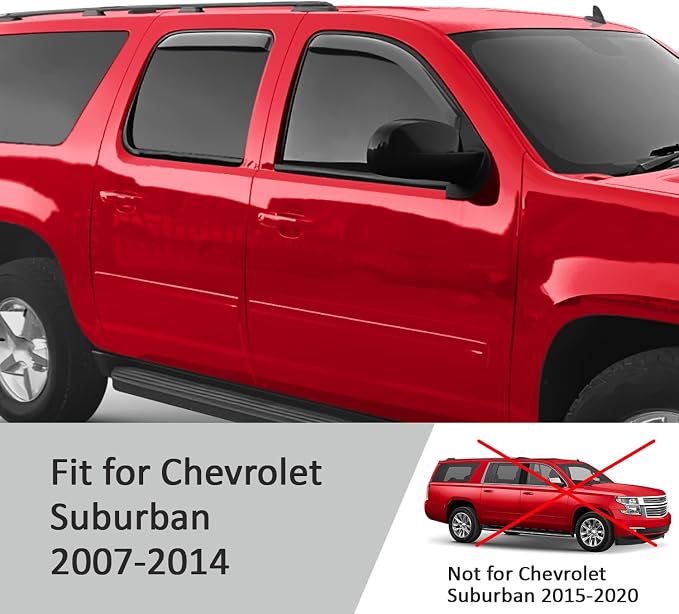 Voron Glass in-Channel Extra Durable Rain Guards for Chevrolet (Chevy) Suburban 1500 2007-2014/Suburban 2500 2007-2013, Window Deflectors, Vent Window Visors, 4 Pieces - 200267