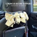 2 PCS Bow Pearl Car Seat Headrest Hook – Cute Purse Hook for Car, Girly Interior Decoration Accessories Hook Hanger, Seatback Holder for Purses & Bags, Elegant Car Organizer (Pearl White)