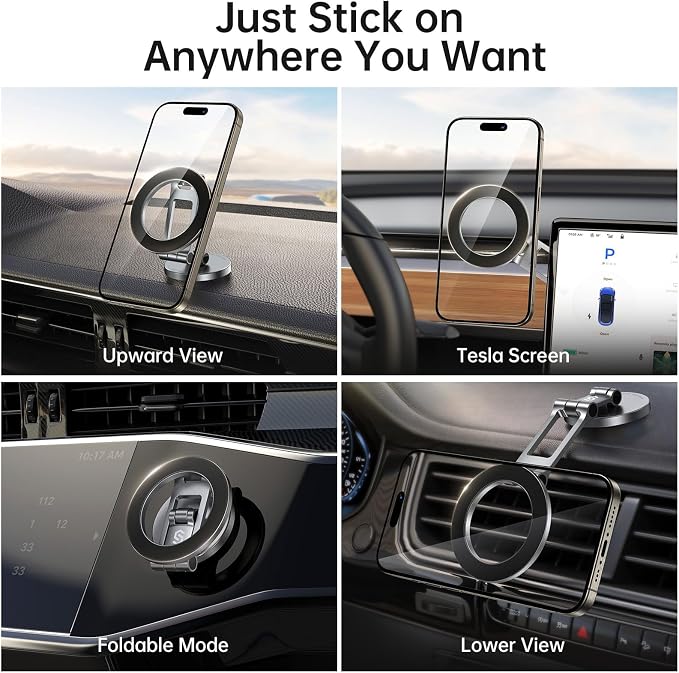 Fits MagSafe Car Mount, [All-Metal] Magnetic Phone Holder for Car, [Flexible Three-axis] 360° Rotation Magnetic Car Mount Strong Magnets Car Phone Holder for iPhone 17 16 15 14 Pro Max