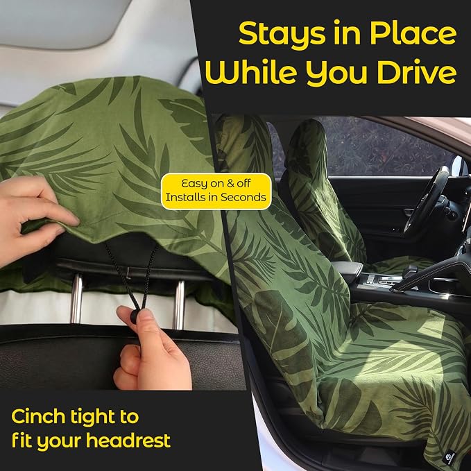 Car Seat Towel Cover - Sweat Absorbing Microfiber Towel for Car Seat After Gym, Workout & Beach - Washable Seat Protector, Universal Fit for Cars, Trucks, SUVs - Palm 2 Pack