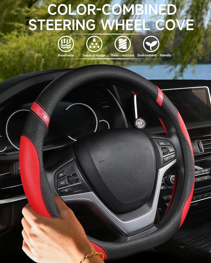 D-Shaped Flat Bottom Steering Wheel Cover for Women Girl - Stylish Car Accessory (Red)