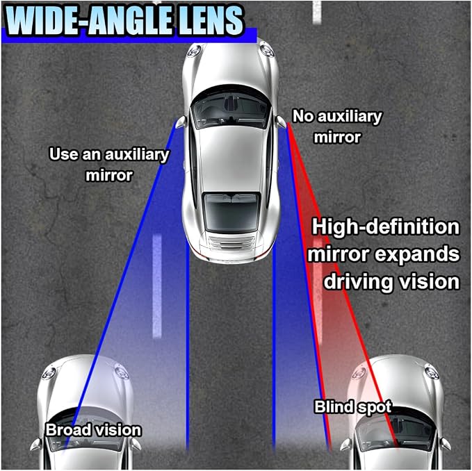 2PCS Blind Spot Car Mirror, HD Glass Rotate Adjustable Car Side Mirror, Strip Shaped Frameless Wide-angle Blind Spot Mirror, Universal Convex Rear View Mirror for Car, SUV, Truck (Strip)