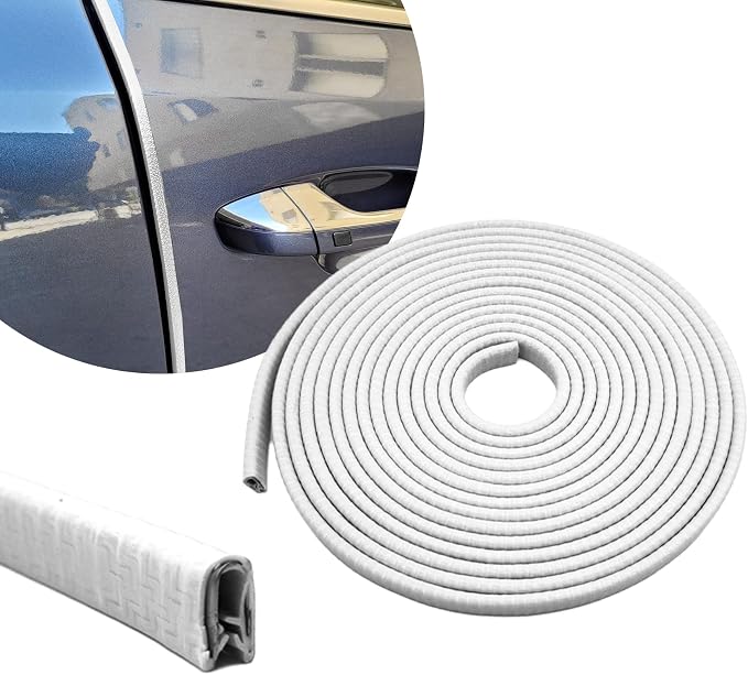 16.4Ft(5M) Car Door Edge Guards, Car Door Protector, U Shape Edge Trim Rubber Anti-Collision Seal Protector, No Glue Required Auto Entry Guard Seal Strips Fit for Trucks SUVs Sedans (White)
