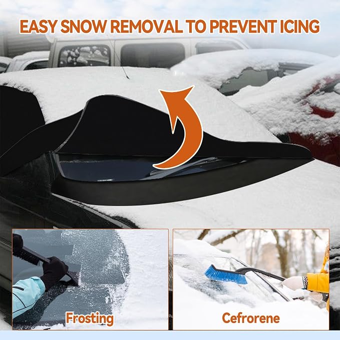 Windshield Window Snow Cover with 2 Hooks and 2 Mirror Covers Ice and Snow Front Window Sunshade Cover Fit for SUVs, Trucks, Cars (Black-SUVs)