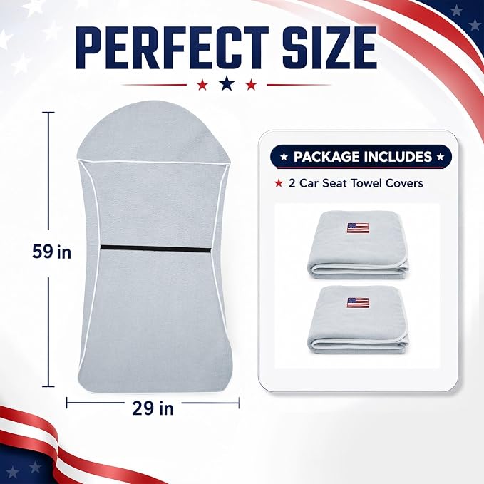 Car Seat Towel Cover, Sweat-Proof & Absorbent Microfiber Seat Protector for Gym, Workout & Beach, Universal Fit for Most Cars, SUVs & Trucks, 59"x29", Silver Gray Flag (2-Pack)