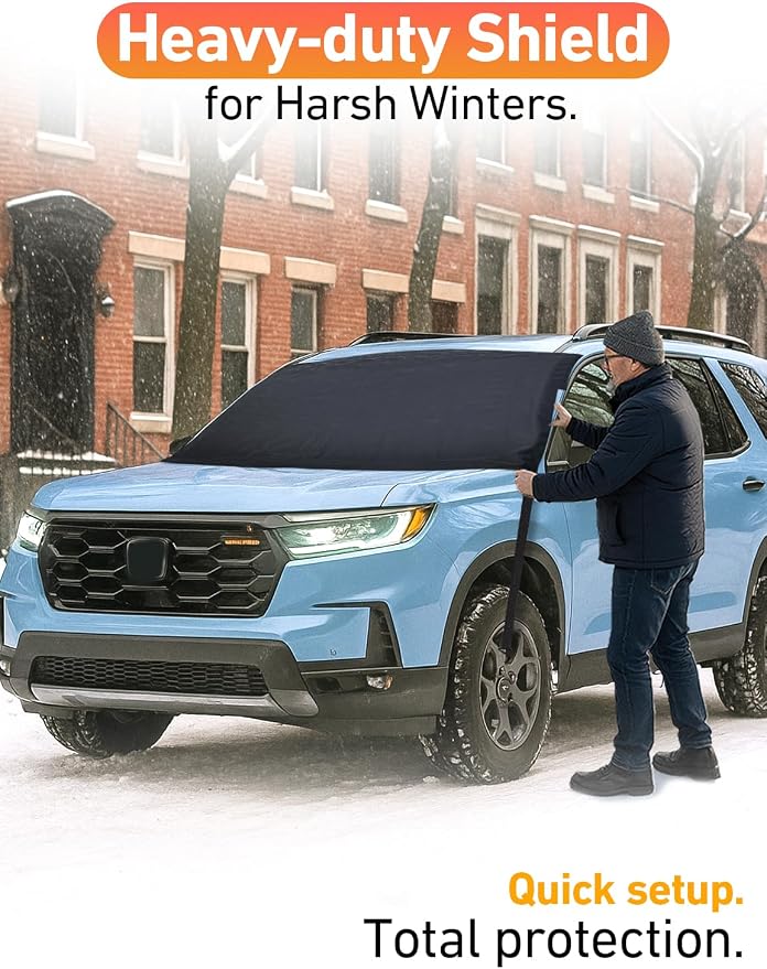 Car Snow Cover Compatible for Honda Pilot | Windshield Cover for Ice and Snow with S-Hook Straps | Heavy-Duty 600D Oxford Winter Car Cover, Waterproof & Anti-Slip