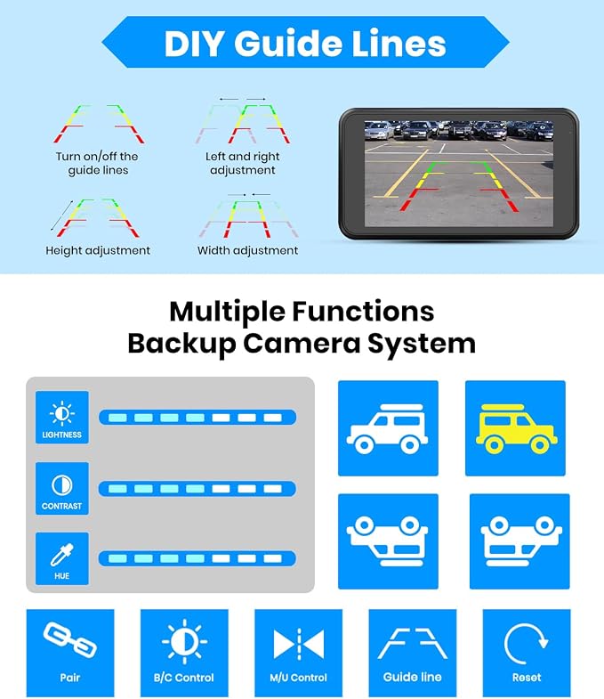 Wireless Backup Camera: 5" 1080P HD Dual-Channel Monitor, Easy Installation,Stable Digital Transmission Signal,IP69K Waterproof Night Vision Back Up Camera for Truck,SUV,Pickup,Car,Trailer