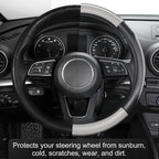 Car Steering Wheel Cover Large Size for F150 F250 F350 Ram 4Runner Tacoma Tundra Range Rover with 15 1/2 inches-16 inches Outer Diameter, Black and Gray Microfiber Leather