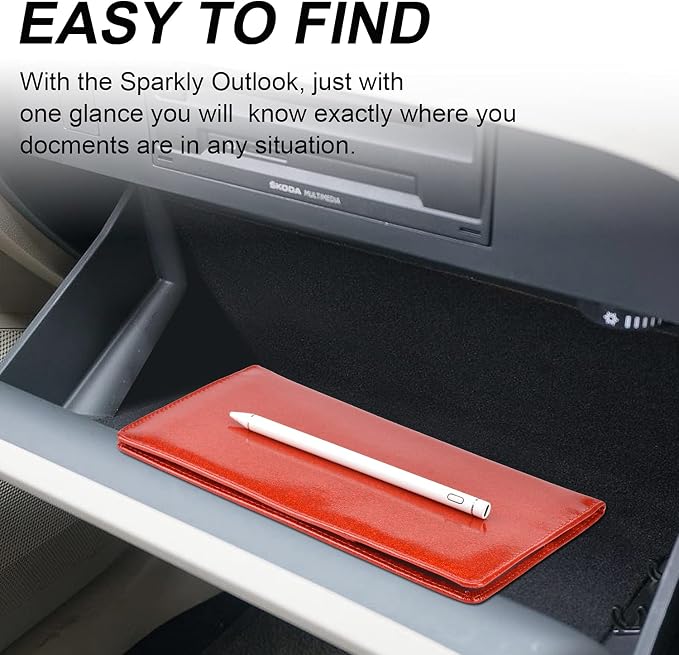 Car Registration and Insurance Holder, Vehicle Glove Box Car Organizer Men Women Wallet Accessories Case with Magnetic Shut for Cards, Essential Document, Driver License, Bling Red