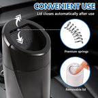 Mini Car Trash Can with Lid, Portable Garbage Can for Car, Leakproof Cup Holder Automotive Garbage Bin with 2 Rolls of Trash Bags, Small Trash Storage Can for Car Home Office(Black)