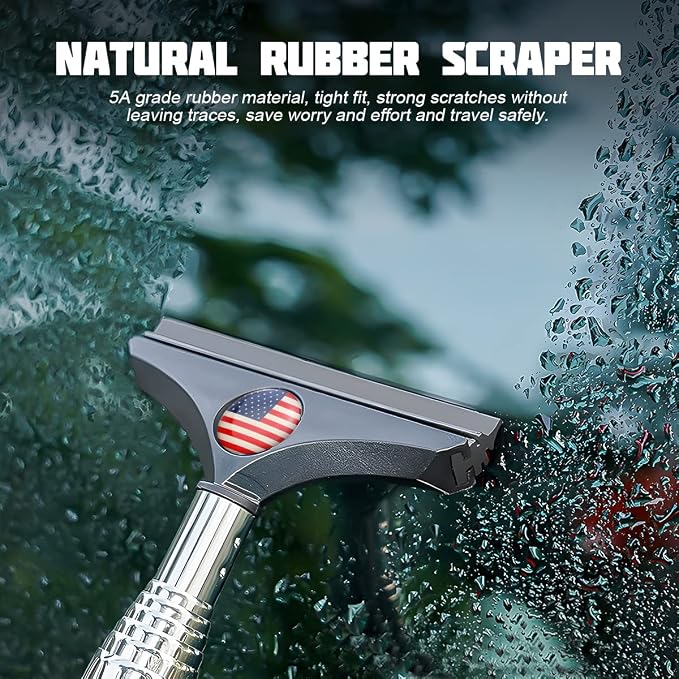 Car Rearview Mirror Wiper, American Flag Telescopic Auto Mirror Squeegee Cleaner, Glass Mist Cleaning Tool with Retractable 98cm Handle, Portable Car Windows Water Removal (Black/Red Flag)