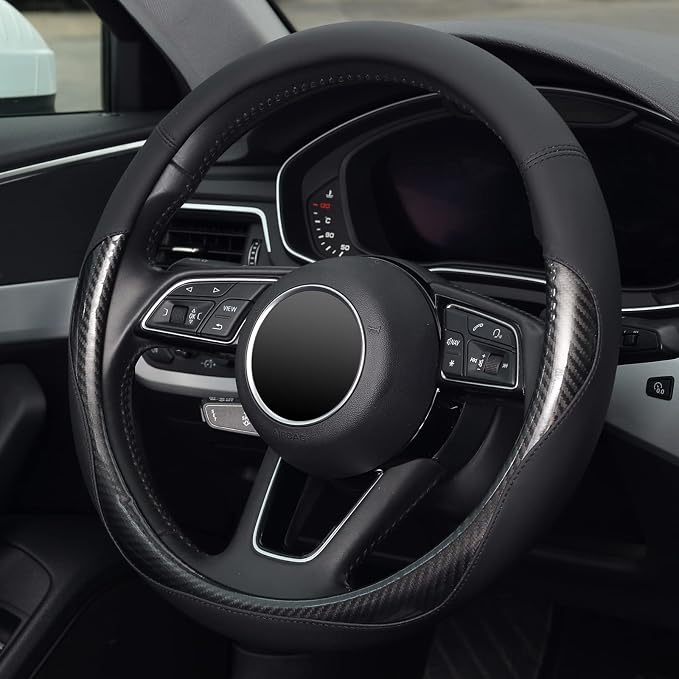 Carbon Fiber Steering Wheel Cover, Universal 15 inch Black,Anti-Slip, Odorless
