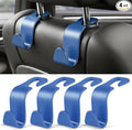 4 Pack Car Seat Headrest Hooks, Vehicle Back Seat Hanger Storage Organizer for Purse Handbag Backpack Coat Grocery, 360° Rotating Heavy Duty Holds 44lbs, Blue