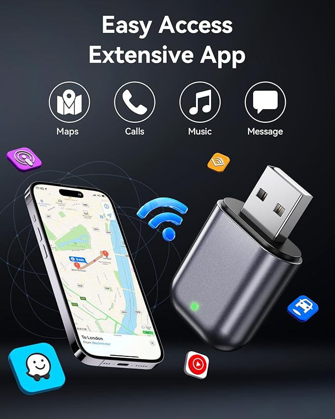 Wireless Carplay Adapter for iPhone Newly Upgraded, Ultra-Mini USB Design Wired to Wireless for Apple Car Play, Stable Low-Lag GPS Plug & Play for iOS 10+ & Cars from 2016+ (Starry Sky)