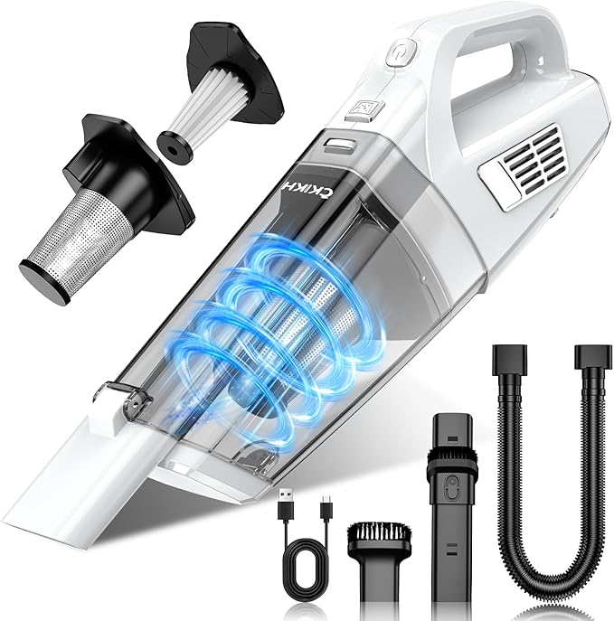 Handheld Vacuum Cordless, 15000PA Strong Suction Hand Held Car Vacuum Cleaner Portable with Multi-Nozzles & Washable Filter, Lightweight Rechargeable Vacuum Cleaner for Home, Car, Office, Pets