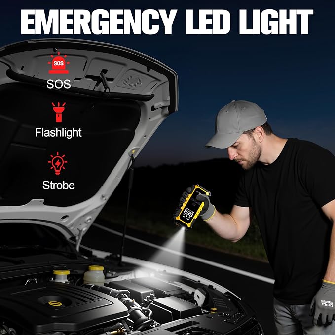 A6 Gear 160 PSI Tire Inflator Portable Air Compressor, 7500mAh Cordless Tire Inflator with Digital Pressure Gauge ＆LED Light, 3X Faster Air Pump for Car Tires, Motorcycles, Bike, Balls