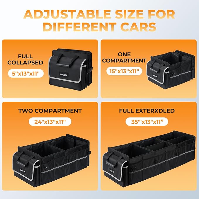 4 in 1 Car Trunk Storage Organizer with Leakproof Cooler Bag, Made of 1680D Oxford and PP board, Multi-Compartment Foldable Trunk Storage Box for Car Truck SUV