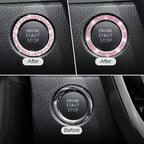 Car Bling Crystal Rhinestone Engine Start Ring Stickers, 1 Single Drainage Drill and 1 Double Drainage Drill Car Start Button Cover, Key Ignition Knob Bling Ring Decals, Car Accessories(Set Pink)