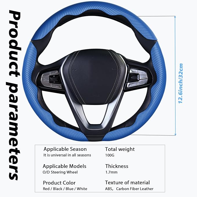 3pcs Car Steering Wheel Cover,Anti-Skid Carbon Fiber Steering Wheel Protector for Men Women,Multiple Color Options,Universal for Most Car Interiors Accessories (Bule 3PCS)