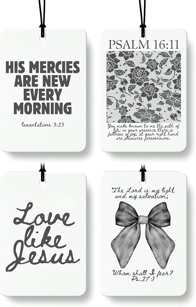 Dark Coquette Bow Floral Christian Car Air Freshener 4 Pcs, Preppy Girly Religious Hanging Air Freshener for Cars Closet Drawer Books, Cute Christian Car Accessories Mirror Decor for Women