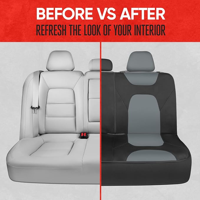 AquaShield Waterproof Gray Rear Split Bench Seat Covers for Trucks Rear Seat Cover Only - Black Car Seat Covers, Back Seat Cover Only - Durable Neoprene Spill Resistant for Kids & Dogs