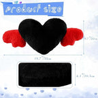 2 Pcs Plush Heart Shaped Pillow with Angel Wings Car Headrest Soft Comfortable Seat Pillow for Driving Travelling Room Office Car Decor, 19.7 x 8.3 Inch(Black, Red)