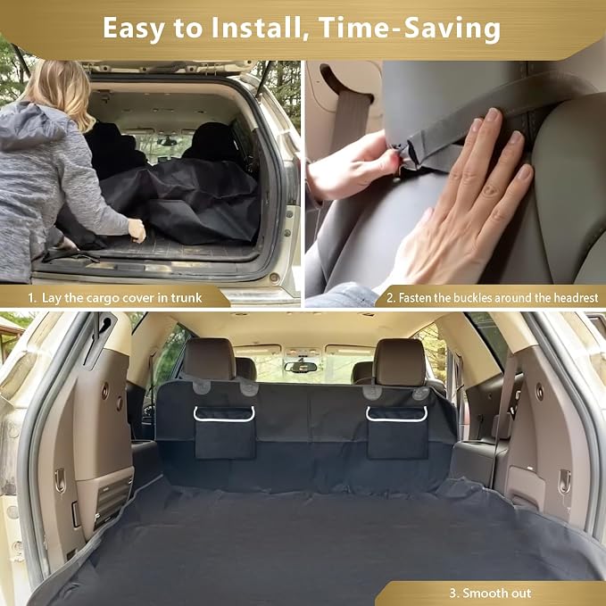 SUV Cargo Liner for Dogs, Waterproof Pet Cargo Cover Dog Seat Cover Mat for SUVs Sedans Vans with 2 Large Pockets, Non-Slip, Large Size Universal Fit, Black