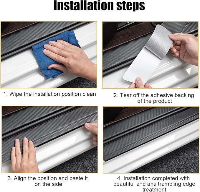 4PCS Car Door Sill Protector, 3D Carbon Fiber Vehicle Entry Edge Guard Trim, Anti-Scratch Automotive Threshold Sill Cover Strips Accessories, Universal for SUV, Sedan, Truck (Purple)