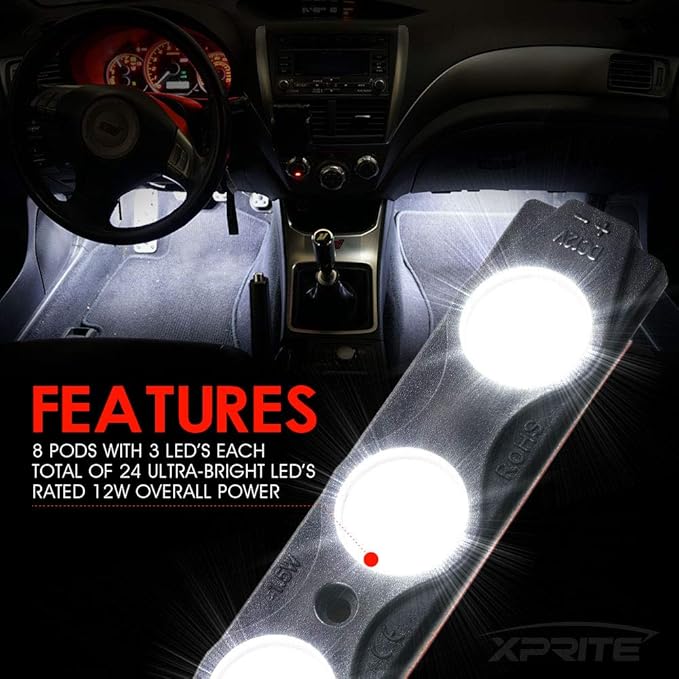 White Truck Pickup Bed Light Kit, 24 Led Cargo Rock Lighting Kits w/Switch for Van Off-Road Under Car, Side Marker, Foot Wells, Rail Lights - 8 PCS