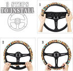 Car Steering Wheel Cover Universal 15 Inch Auto Accessories Car Interior Decoration for Women Men Fit SUV Sedan Van Truck, Vintage Aztec Leopard Print
