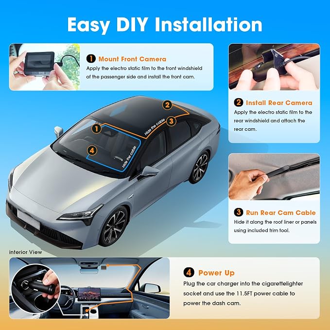 Z60 4K Dash Cam Front and Rear, Built-in 32GB eMMC, Free 64GB Card Included, Dual Dash Camera for Cars, AI ISP Night Vision 2.0, 5GHz WiFi, GPS, G-Sensor, 7 Days AOV Parking Mode, 3" IPS, ADAS