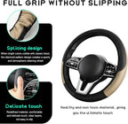 Car Steering Wheel Cover, 15 inch Carbon Fiber Microfiber Leather Elastic Steering Wheel Protector, Breathable Anti-Slip Comfortable Steering Wheel Covers for Most Cars (Beige, AD)