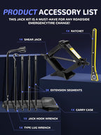Spare Tire Jack Tool Kit w/ Labor-Saving Ratchet Wrench for 03-21 Ram 1500 | Heavy Duty 2.5 Ton Scissor Lift Jack with Leather Storage Bag | Rust & Corrosion Resistance | Push-button lock | Anti-Rattle