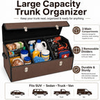 Car Trunk Organizer with Lid, Foldable Faux Leather Storage Box | Foldable design, faux leather exterior, 3 compartments