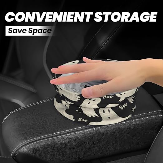 Ghost Pattern Car Trash Can Small Portable Car Garbage Bag for Back Front Seat RV's Camping Accessories