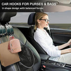 2PCS Car Seat Back Storage Headrest Hooks, Forest Trees Purse Holder Bags Hanger, PU Leather Double Metal Hook for Backseat Organizer, Women Car Accessories Organization