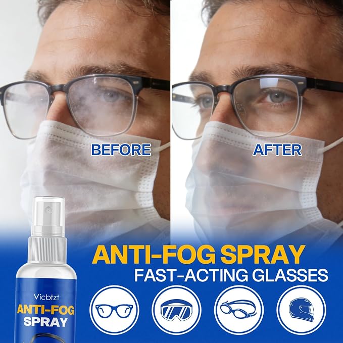 Anti Fog Spray for Glasses (2 oz), Lens-Safe Cleaner for Helmet Visor – Defogger for Safety Goggles & Everyday Eyewear, Fast-Acting & Long-Lasting for hockey shield, Sports Glasses, VR & Mirror