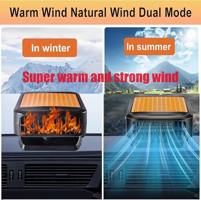 Portable Car Heaters for Vehicle,200W Fast Heating Car Defroster Defogger 12V Car Heater that Plugs into Cigarette Lighter, 360° Rotatable 2 in 1 Heating & Cooling (Orange)