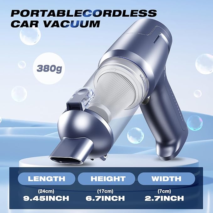 Airflex Pro Car Vacuum Portable Cordless, 20000PA Handheld Vacuum Cleaner,Mini Vacuum Cleaner w/Type-C Fast Charge for Car, Home & Outdoor(Navy Blue)