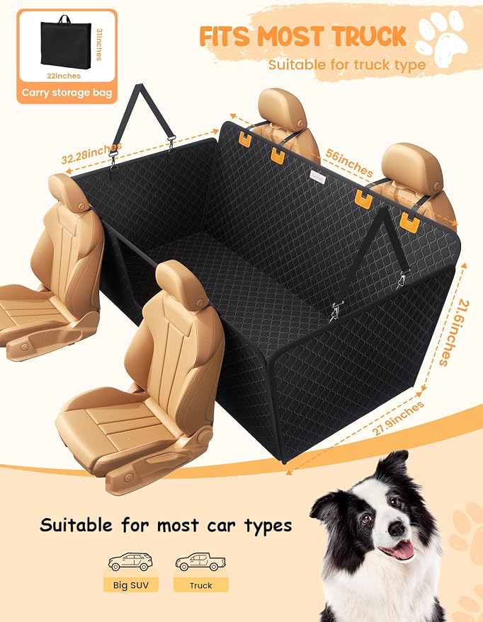 Dog Car Seat Cover for Back Seat - [Upgraded Anti-Ripped] Back Seat Extender for Dogs Hard Bottom, Waterproof Dog Hammock for Car with Mesh Window, Pet Backseat Protector SUV & Small Truck XL