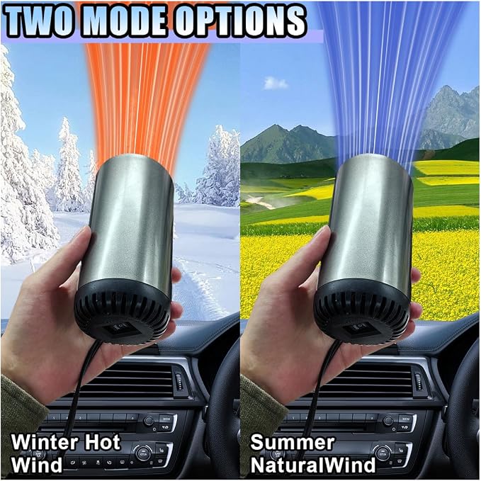 Car Heater, 2-in-1 Windshield Defogger and Defroster That Plugs into Cigarette Lighter, 12V 150W Portable Fast Heating & Cooling Air Blower, Car Defroster with Suction Holder