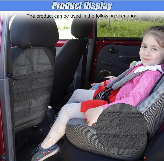 2PCS Kick Mat Back Seat Protector, Waterproof Car Backseat Cover for Kids with 2 Storage Mesh Pockets, Universal Vehicle Seat Back Organizer Protect from Dirt and Mud