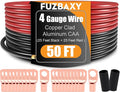 4 Gauge Wire (25Feet Black+25Feet Red) Copper Clad Aluminum CCA - Primary Automotive Power Inverter Wire,20PCS Lugs Terminal Connectors,20PCS Heat Shrink Tubing for Car Audio