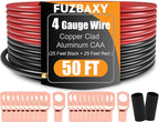 4 Gauge Wire (25Feet Black+25Feet Red) Copper Clad Aluminum CCA - Primary Automotive Power Inverter Wire,20PCS Lugs Terminal Connectors,20PCS Heat Shrink Tubing for Car Audio