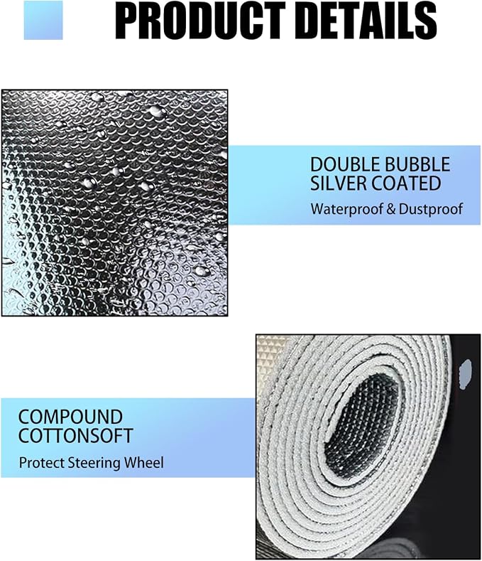1 PC Car Steering Wheel Sunshade, Polyester Cloth-Wrapped Steering Wheel All-Inclusive Reflective Sun Protection Heat Shield, Decorative Accessories, Suitable for Cars, Trucks, SUVs (Silver)