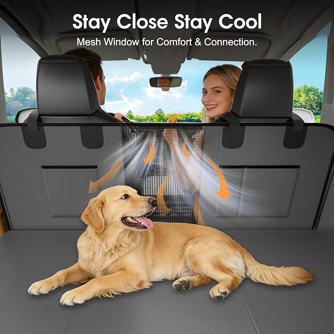 Hard Bottom Dog Car Seat Cover for Back Seat, 52"x65" Waterproof PU Leather Hammock with Side Flaps, Non-Slip Heavy Duty Protector for SUVs & Mid-Size Trucks, Supports Up to 450 lbs – Gray