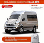 RV Windshield Window Snow Cover for Class B Dodge Mercedes Sprinter (2006-2015) for Front Window Sunshade Accessories with Mirror Cutouts, Zipper Opening rv windshield cover Silver