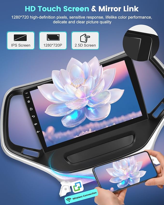 4+64G Android Car Stereo for Jeep Cherokee Sport 2014 2015 2016 2017 with Wireless Carplay/Android Auto - 10 Inch HD Touchscreen Radio with 32EQ DSP/5G WiFi/GPS/SWC + AHD Rear View Camera