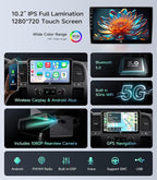 Car Radio Stereo for Chevy Silverado GMC Sierra 07-13, CarPlay Android Auto | 10.2-inch IPS HD touchscreen, 64G storage, 5G WiFi GPS, Bluetooth FM AM SWC, plug-and-play, 1080P backup camera