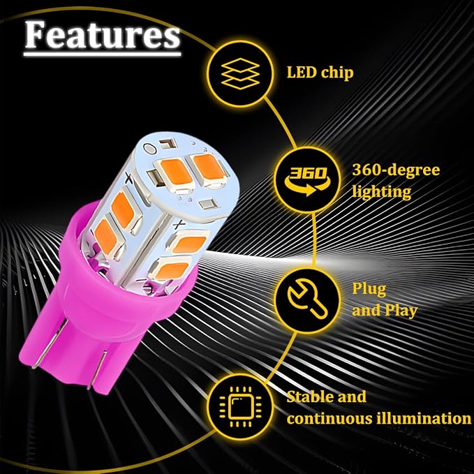 24PCS LED Interior Car Lights, T10 31mm 41mm Dome Bulb Kit, Purple | 194 168 2825 DE3175 578 sockets, alloy PCB, output for map trunk license tag, plug in, automotive accessories